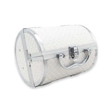 CX8410 WHITE VINTAGE ROUND MAKEUP TRAIN CASE
