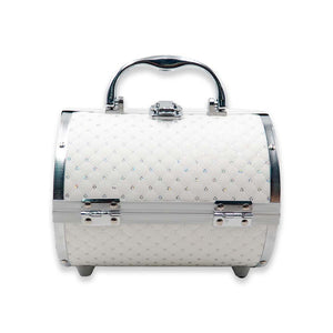 CX8410 WHITE VINTAGE ROUND MAKEUP TRAIN CASE