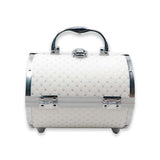 CX8410 WHITE VINTAGE ROUND MAKEUP TRAIN CASE