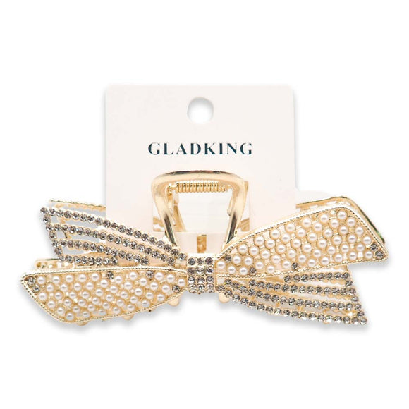 GK METAL LONG RIBBON HAIR CLAW W/ PEARL