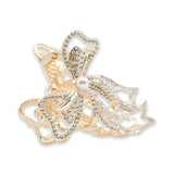 METAL LONG RIBBON TAIL HAIR CLAW W/ PEARL