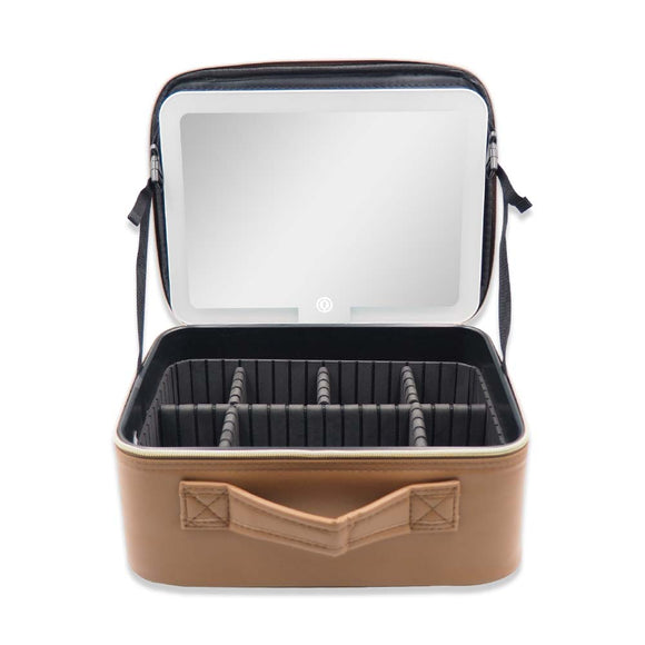 1ZIP SMALL ORGANIZER W/LED MIRROR DIAMOND BROWN