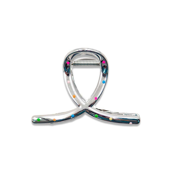 SILVER POKKA DOTS CROSS HAIR CLAMP