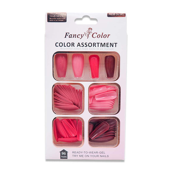NO.9595 4 COLOR FAKE NAILS(COFFIN SHAPE RED TONE,DARK TONE,AMOND SHAPE COLORFUL)