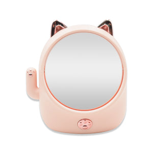 1011 LUCKY CAT MAKEUP MIRROR W/COSMETIC STORAGE PINK
