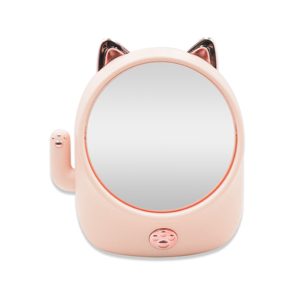 1011 LUCKY CAT MAKEUP MIRROR W/COSMETIC STORAGE PINK