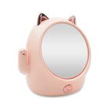 1011 LUCKY CAT MAKEUP MIRROR W/COSMETIC STORAGE PINK