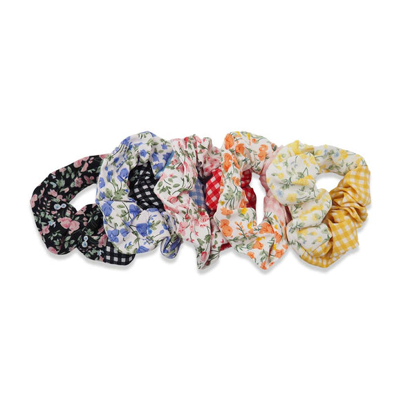 SPLIT DESIGN SCRUNCHIE FLORAL/CHECKERED