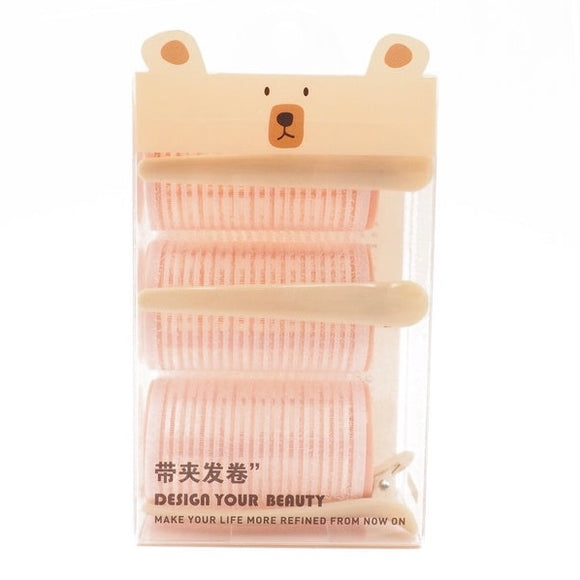 GLADKING Bear Self Adhesive Magic Hair Velcro Rollers With Hair Clip 3pcs