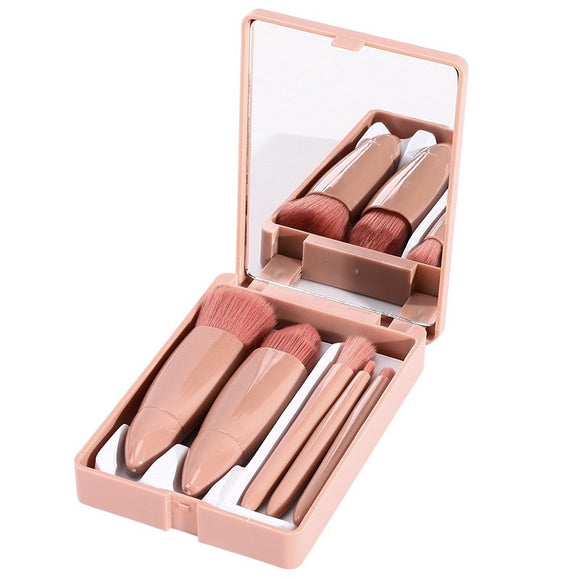 GLADKING 5 Piece Travel Makeup Brushes Set With Built-in Mirror Case