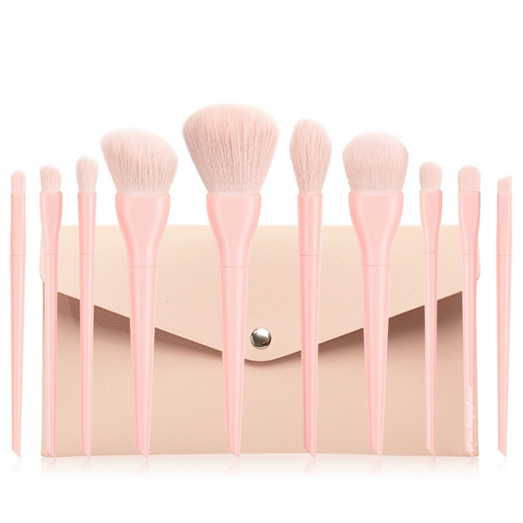 10 Pieces Summer Pink Make up Brushes w/ Pouch