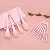 11pcs Nude Pink Makeup Brush Set w/ Ribbon Holder