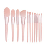 11pcs Nude Pink Makeup Brush Set w/ Ribbon Holder