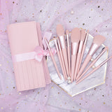 11pcs Nude Pink Makeup Brush Set w/ Ribbon Holder
