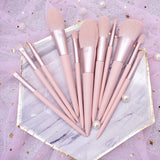 11pcs Nude Pink Makeup Brush Set w/ Ribbon Holder