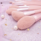 11pcs Nude Pink Makeup Brush Set w/ Ribbon Holder