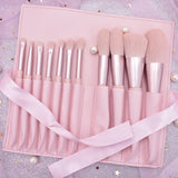11pcs Nude Pink Makeup Brush Set w/ Ribbon Holder