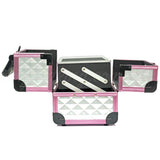 Portable Makeup Box with Mirror & Vertical Layers Diamond Silver
