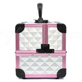 Portable Makeup Box with Mirror & Vertical Layers Diamond Silver