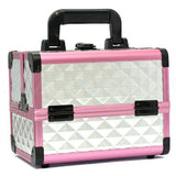 Portable Makeup Box with Mirror & Vertical Layers Diamond Silver