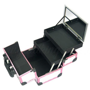 Portable Makeup Box with Mirror & Vertical Layers Diamond Silver