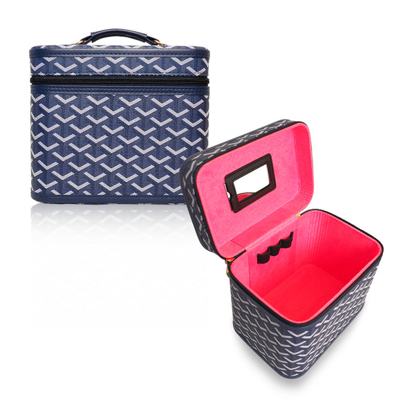 Zigzag Chevron Print Makeup Box Organizer w/ Mirror