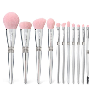11pcs Makeup Brush Silver with Dazzling Stone