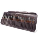 Wooden Brush Set with Leather folding Pouch