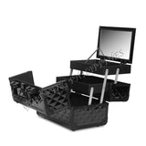 Portable Makeup Box with Mirror & Vertical Layers Diamond Black