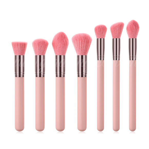 7 Pieces Elegant Pink Bristle Brush Set