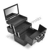Portable Makeup Box with Mirror & Vertical Layers Diamond Black