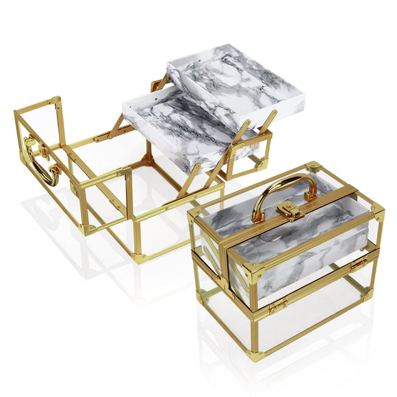 Acrylic Marble Layered Traincase - Gold