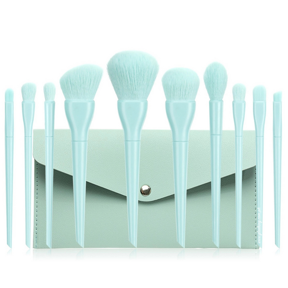 10 Pieces Summer Blue Make up Brushes w/ Pouch