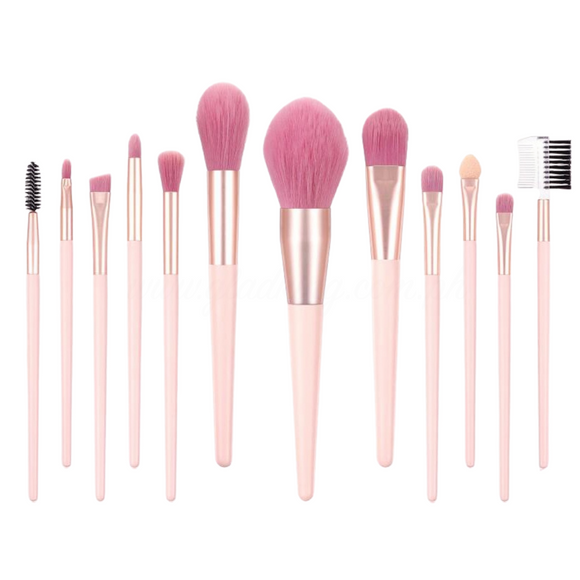 12 Pieces Rose Pink Bristle Makeup Brush Set