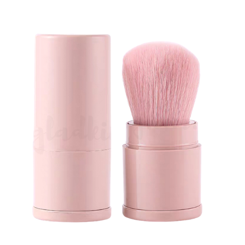 Portable Round Powder Kabuki Brush Crepe Pink w/ cap