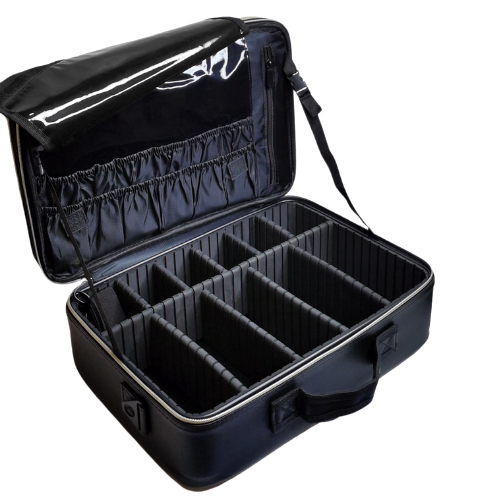 Zipper Large Red Woven Leather Makeup Organizer