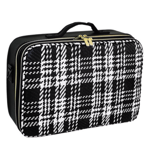 2 Zipper Large Black Woven Leather Makeup Organizer