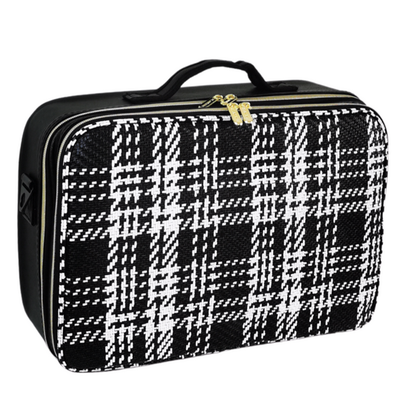 2 Zipper Large Black Woven Leather Makeup Organizer