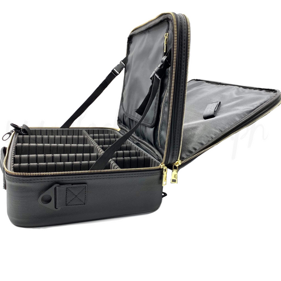 2 Zipper Leather Black Makeup Organizer