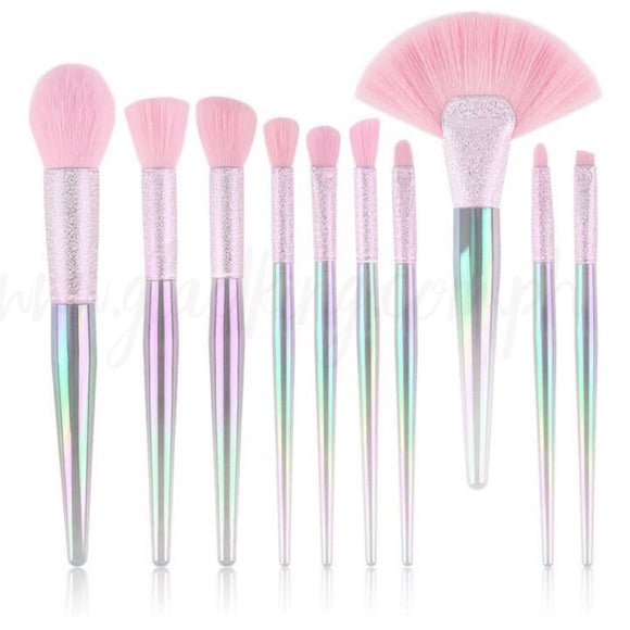 10 pcs Make up Brush (Glittery Holographic pink)