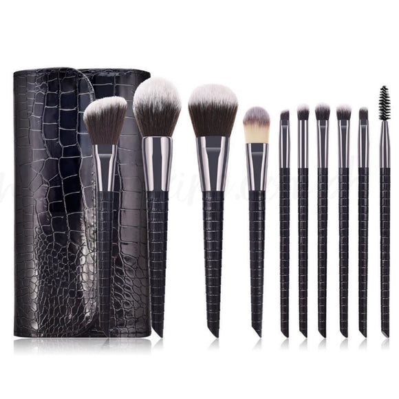 10 pcs Make up Brush Set w/ pouch Crocodile Skin Style